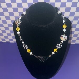 Prada Black, White & Yellow Smiley Bead Pendant Necklace